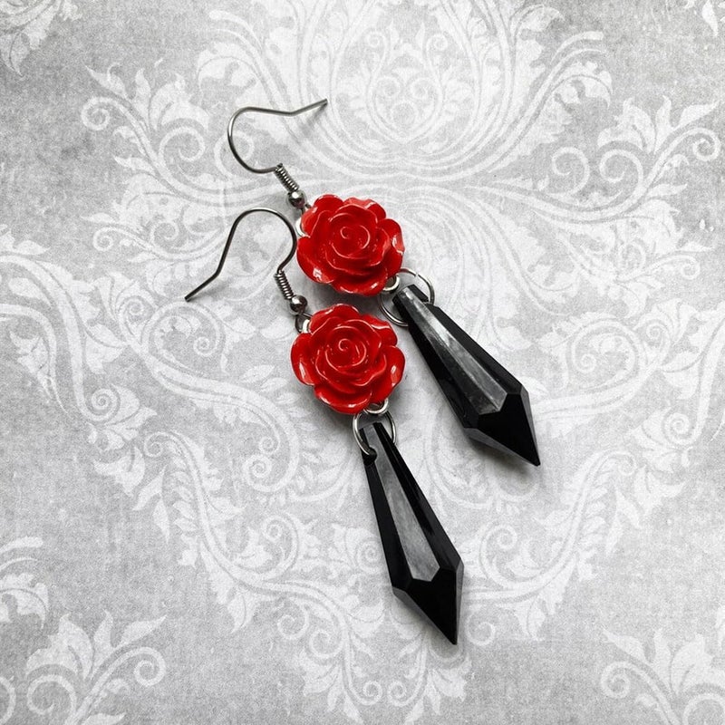 MIFYNN Gothic Dark Bat Dangle Earrings Red Black Crystal Gems Bat Earrings Punk Rock Style Bats Animal Earrings Halloween Costumes Earrings Jewelry for Women - Image 2